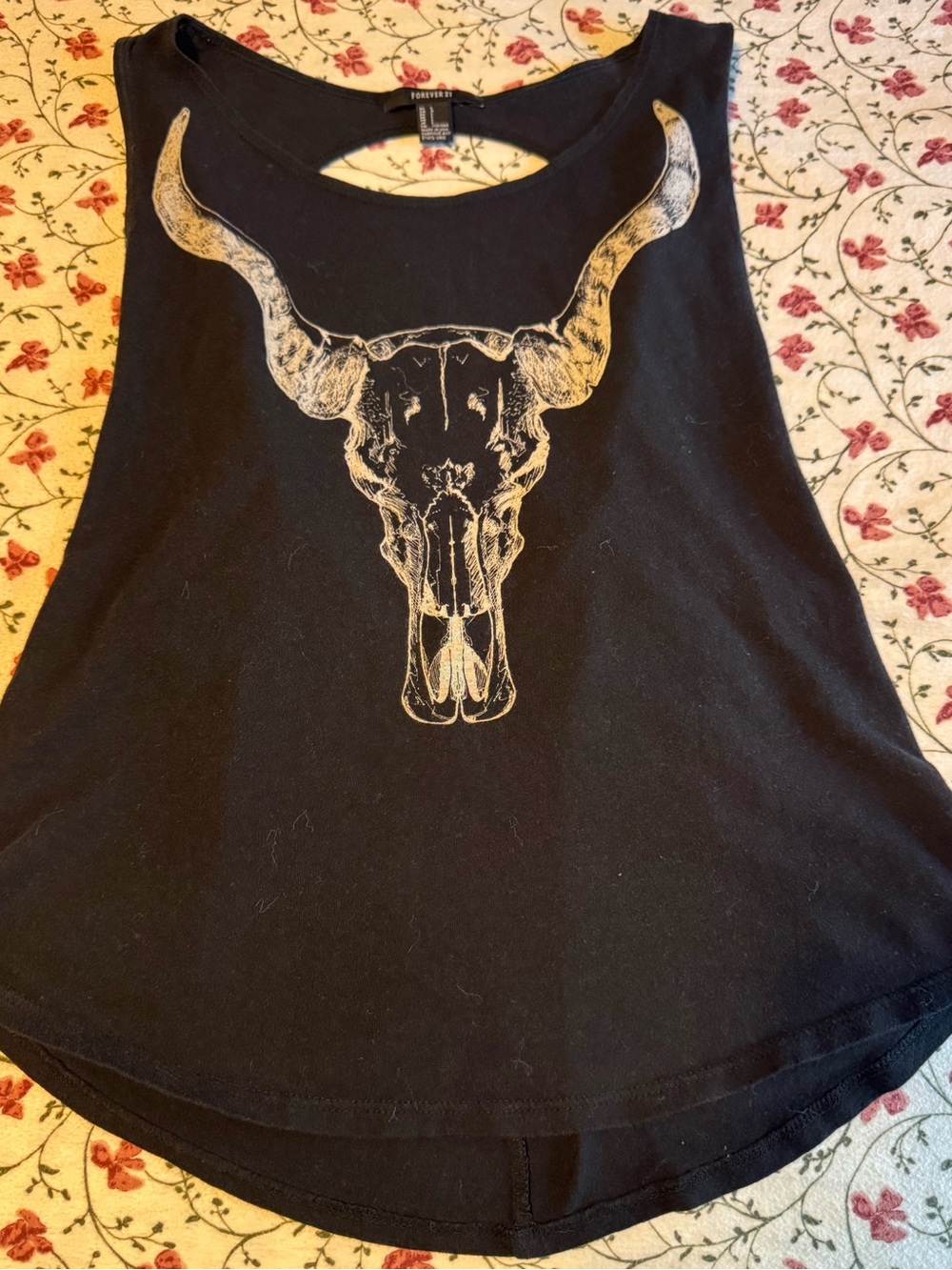 Forever 21 Black Tank with Bull Skull Graphic